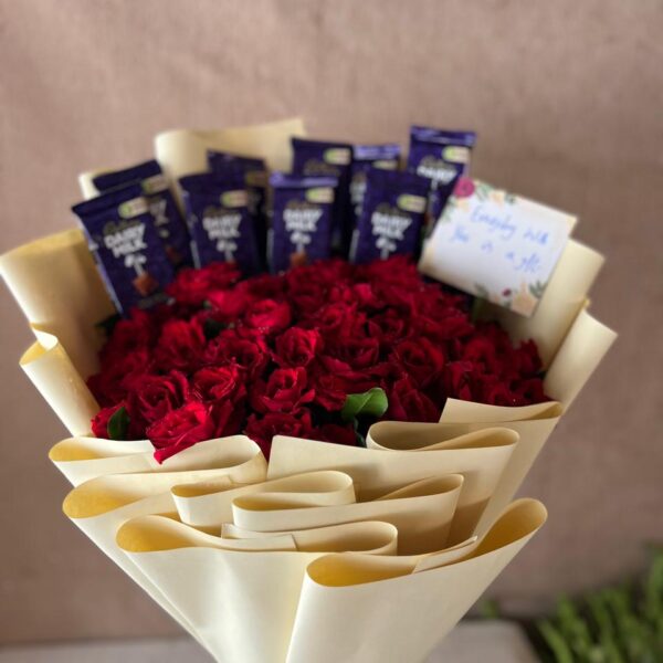 Luxury Red Roses & Dairy Milk Chocolate Bouquet