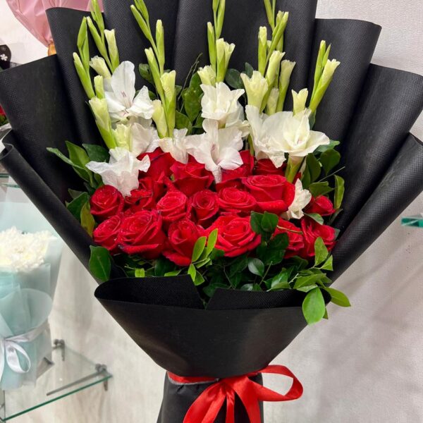 Red Roses & White Gladiolus Statement Bouquet