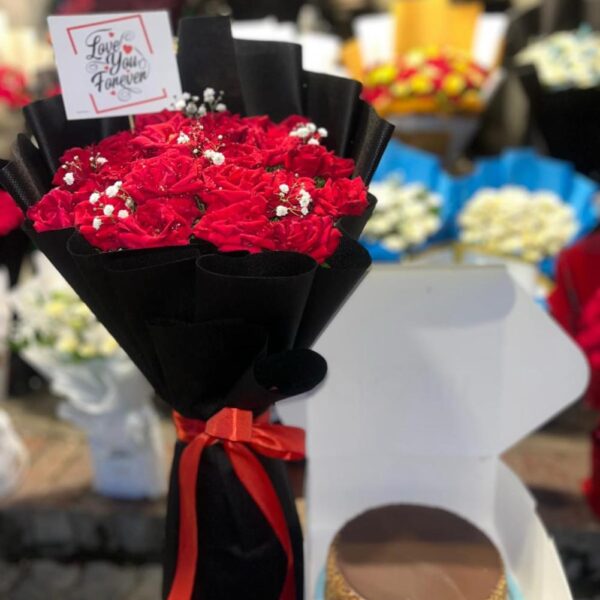 Timeless Romance Combo: Red Roses & Chocolate Layer Cake