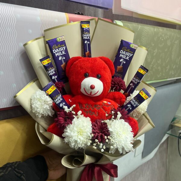 Sweetest Love Teddy & Dairy Milk Chocolate Bouquet