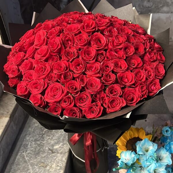 Classic Red Rose Mega Bouquet in Premium Black Wrapping