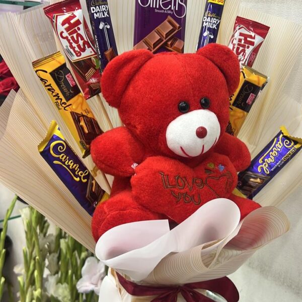 Red Teddy & Mixed Chocolate Bouquet