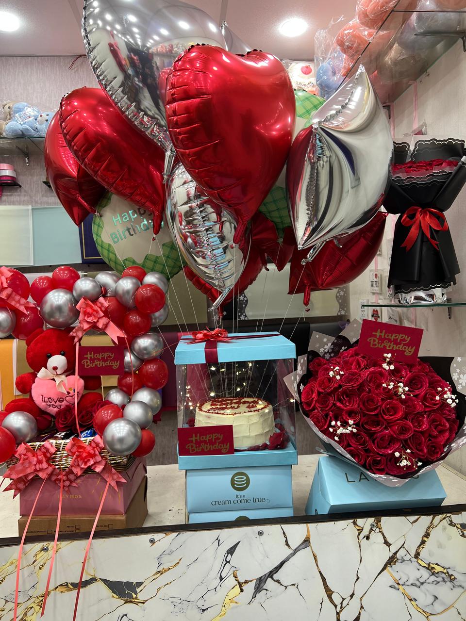 b381b21d-7e38-4cdc-bb1d-9d90deb2880e Ultimate Birthday Celebration Box: Red Roses, Balloon Cluster & Cake - Image 1
